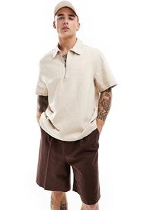 – Dejan – Рубашка из плотного льна с воротником-поло и короткими рукавами бежевого цвета Weekday