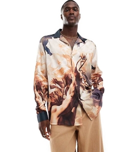 DESIGN – рубашка свободного кроя с кубинским воротником с узором Asos