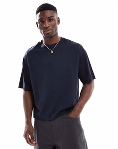 Футболка свободного кроя из ткани интерлок темно-синего цвета Pull & bear