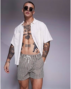 Короткие шорты для плавания из сирсакера в коричневую полоску Asos design