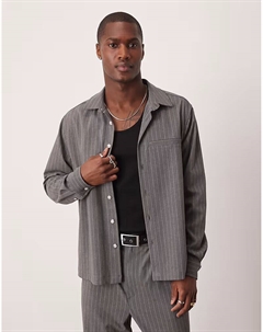 Свободная рубашка свободного кроя в тонкую серую полоску Asos design