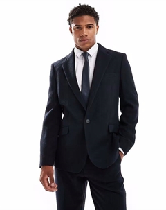 Тонкий пиджак из шерстяной смеси из темно-синего твила Asos design