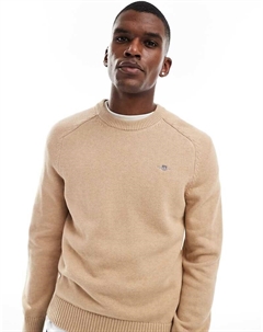 – Светло-коричневый хлопковый вязаный свитер с логотипом Gant