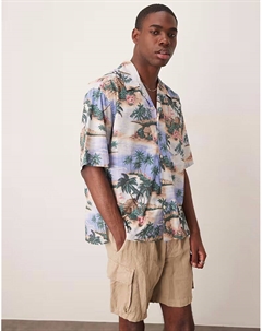 Рубашка с короткими рукавами и принтом курортного острова синего цвета Gant