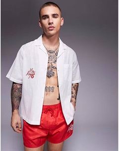 Рубашка Revere из льна с красной вышивкой на груди Asos design