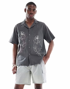 Рубашка с вышивкой для отдыха серого цвета Only & sons