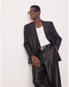 Двубортный пиджак из черного металлического атласа Asos design