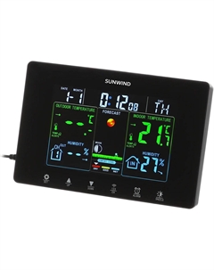 Метеостанция с беспроводным датчиком, температура в помещении / температура снаружи / влажность в помещении / влажность снаружи, черный, SUNWIND SW-WSH160-COLOR (SW-WSH160-COLOR) Sunwind