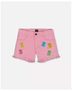 Джинсовые шорты для девочки с вышивкой "Pink And Multicolored Gummies" - Toddler|Child, розовый Deux par deux