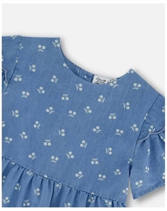 Платье для девочки из пестрой ткани в голубых и белых тонах с принтом вишен - Toddler|Child, синий Deux par deux