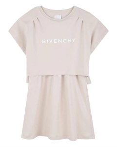 Многослойное платье с логотипом, нейтральный Givenchy kids