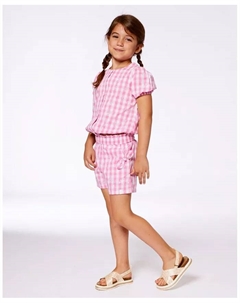 Блузка с пышными рукавами для девочек Big Girls в розово-белую клетку, розовый Deux par deux