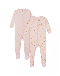 Девочки, ползунки хлопковые с ножками, 2 шт, розовый Gerber