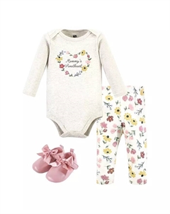 Комплект для девочек Hudson: боди с длинным рукавом, штанишки и пинетки Love Flowers, 6-9 месяцев, розовый Hudson baby