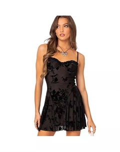 Женское мини-платье Marnie из бархата с вышивкой, черный Edikted