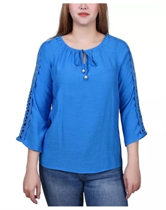 Укороченная туника с рукавом 3/4, кружевной отделкой и завязками на горловине, синий Ny collection