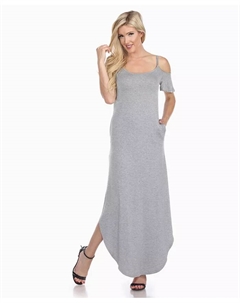 Женское макси-платье с открытыми плечами, серый White mark