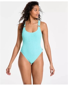 Женский цельнокроеный купальник с фактурной отделкой и округлым вырезом, синий Vince camuto