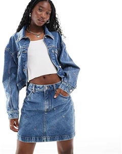 Мини-юбка из денима Gebisi с заклепками, цвет средне-голубой (часть комплекта) Hugo red