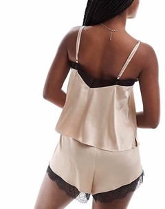 Комплект из атласа и кружева, топ и шорты розового цвета Asos design