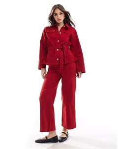 Джинсовая куртка с завязкой на талии красного цвета Asos design