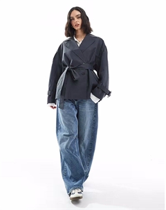 Короткий тренчкот с поясом темно-синего цвета Asos design