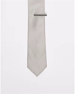 Набор из атласного галстука и зажима для галстука бежевого цвета Asos design