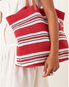 Сумка-тоут, связанная вручную крючком, в красную и синюю полоску Asos design