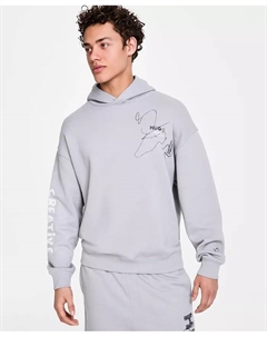 Мужская худи свободного кроя с длинным рукавом и логотипом Nedimo, серый Hugo boss