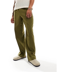 Элегантные зеленые широкие брюки без застежек с эластичной талией DESIGN Asos