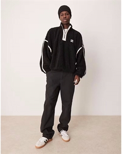 Джемпер из флиса свободного кроя с молнией до середины бедра и вышивкой черного цвета Asos design