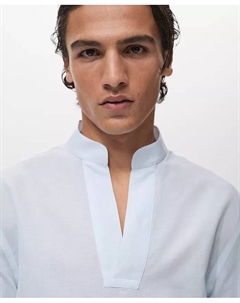 Мужская льняная рубашка с воротником Мао, синий Mango