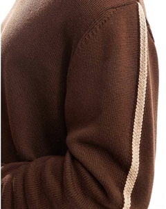 Бежево-коричневый вязаный свитер DESIGN с контрастным черным воротником и хлопковыми манжетами Asos