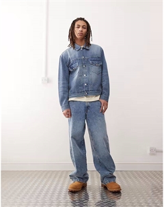 Свободная джинсовая куртка со складками спереди синего цвета Weekday