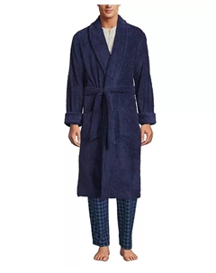 Мужской турецкий махровый халат до икры, синий Lands' end