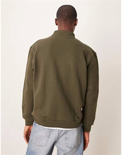 Толстовка премиум-класса с застежкой-молнией на четверть дюйма, плотностью 400 г/м², темно-зеленого цвета Asos design