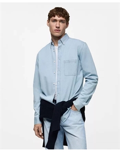 Мужская джимовая рубашка с карманом Slim-Fit, синий Mango