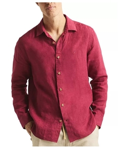 Мужская классическая льняная рубашка с длинным рукавом однотонного цвета, красный Nautica