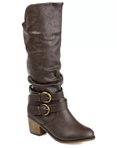 Женские ботинки Late Rouched на устойчивом каблуке с застежкой и сборками по голенищу, коричневый Journee collection