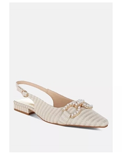 Балетки Crina с плетением и декором из жемчуга и конской пряжки, золотой London rag