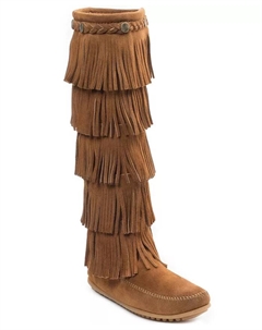 Женские сапоги с бахромой из замши, 5 слоев, коричневый Minnetonka