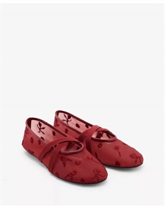 Женские балетки с перекрещивающимися ремешками и вышитыми цветами, красный Mango