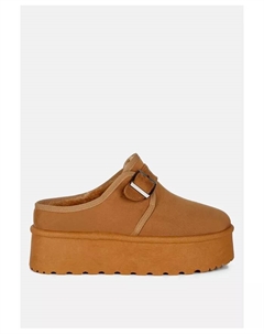 Майфилд Классические Слипоны на Платформе с Меховой Отделкой и Ремешком на Пряжке, коричневый/бежевый London rag