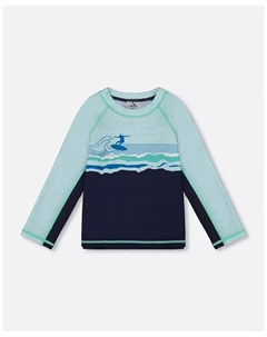 Детский лонгслив-рашгард Boy с длинным рукавом, цвет: синий и бирюзовый - для малышей/детей Deux par deux