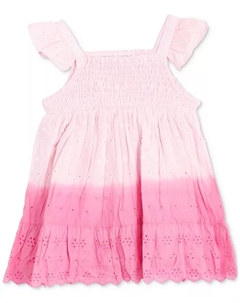 Платье для девочки с воланами на рукавах и ажурной отделкой в технике омбре, розовый Rare editions