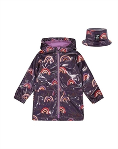 Детский дождевик для девочек с принтом и капюшоном на глянцевом фоне - Little Kid, черный Deux par deux