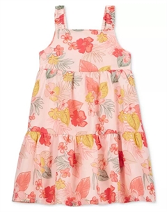 Платье для девочки с цветочным принтом и ярусами из хлопка, розовый Carter`s