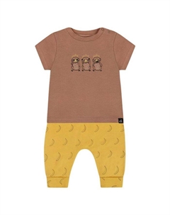 Детский комплект из органического хлопка с принтом: топ и штаны для мальчиков - Baby, коричневый Deux par deux