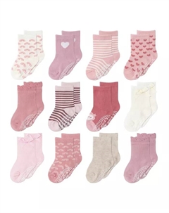 Детские хлопковые носки для девочек, 12 пар, цвет: розовый/лиловый The peanutshell