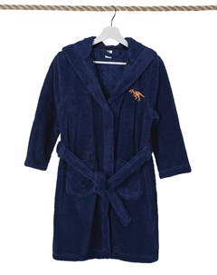 Детский плюшевый халат с капюшоном Dino Super Plush Double Brushed, синий Linum home